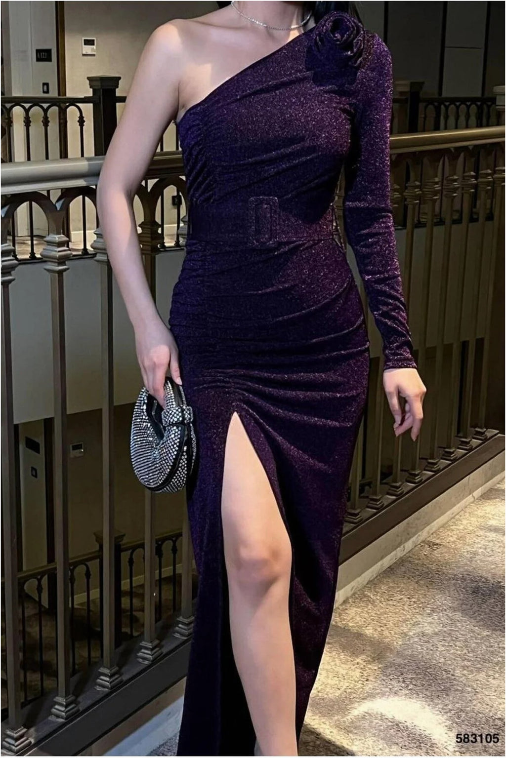 Tek Kesim Omuz Elbise Yırtmaçlı Abiye Balık